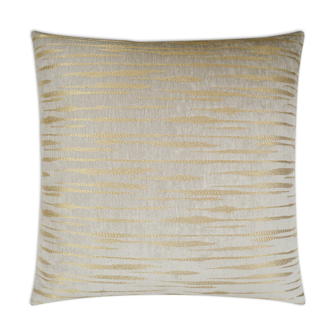 Luxury Pillow - 24" x 24" - Davos Fog. Metallic gold stripes on a soft cream background