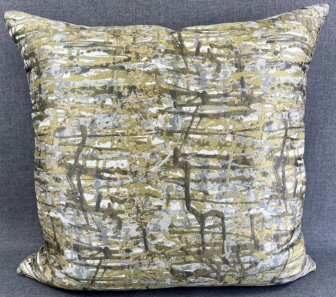 Luxury Pillow - 24" x 24" - Suzie's Abstract. Drips of greens, gold, silver and taupe