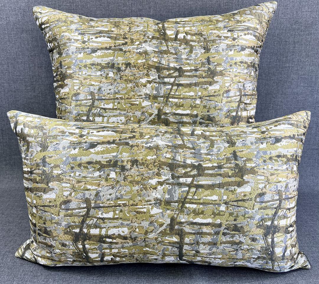 Luxury Pillow - 24" x 24" - Suzie's Abstract. Drips of greens, gold, silver and taupe