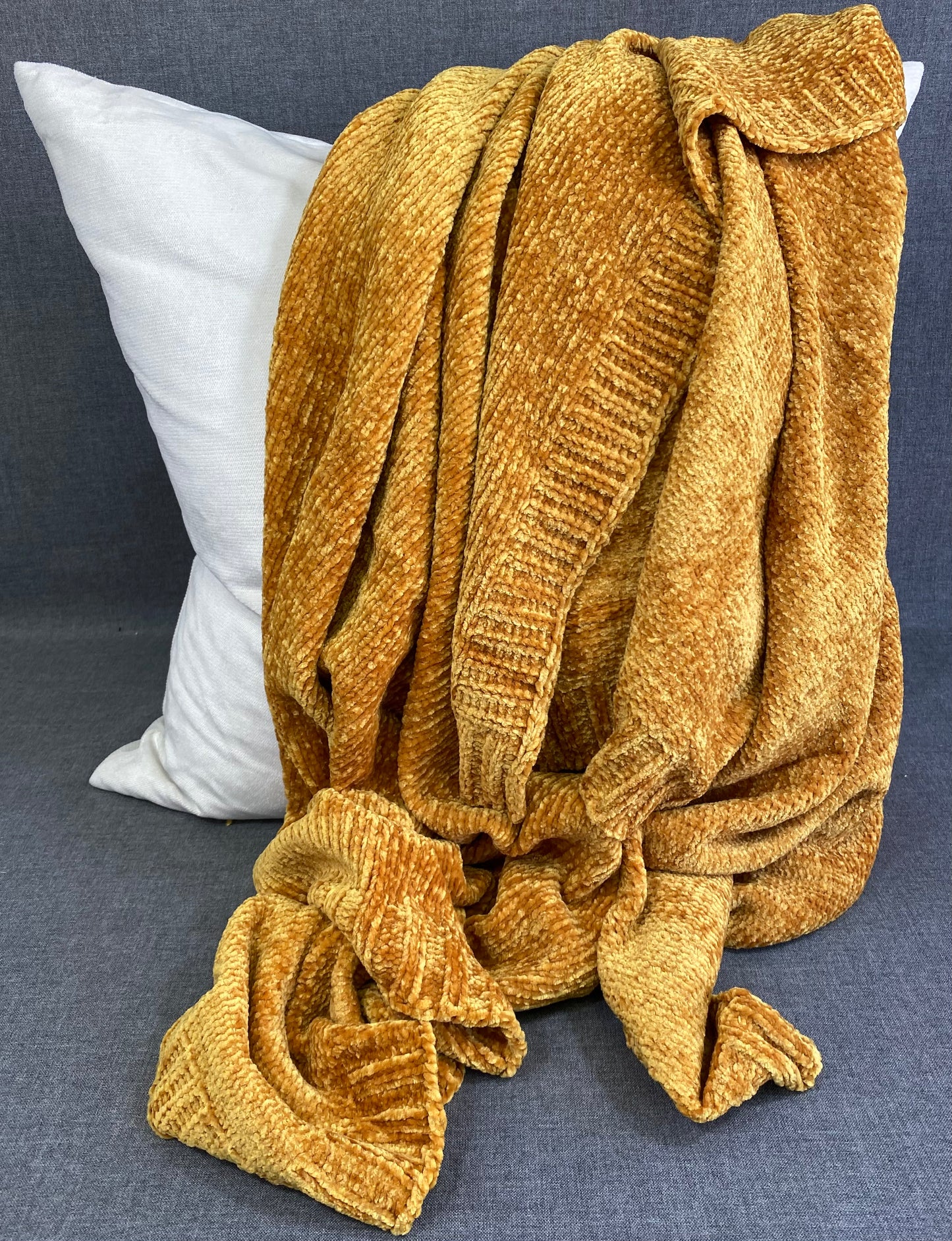 Knitted Chenille Throw - Mustard - Oblong 50"x 60"