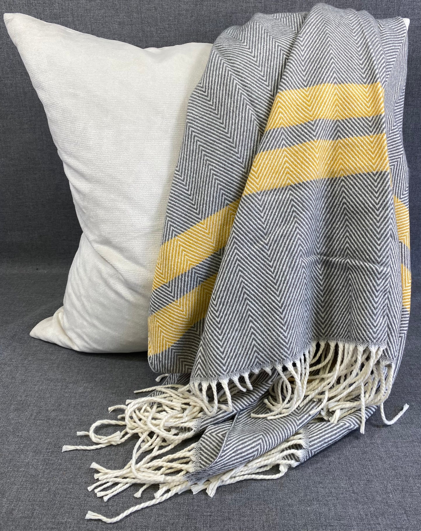 Striped Herringbone Throw Grey- 50"X60"
