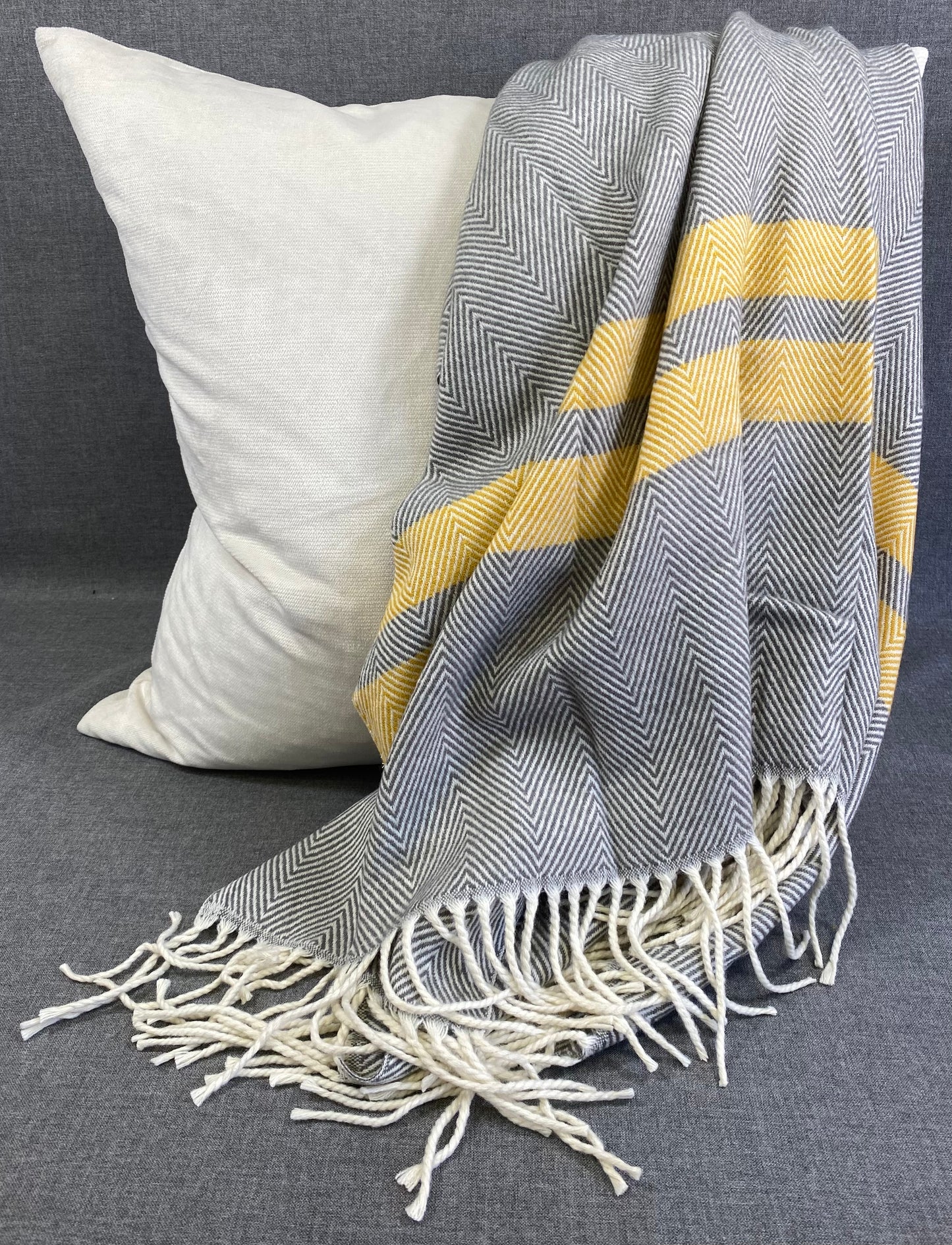 Striped Herringbone Throw Grey- 50"X60"
