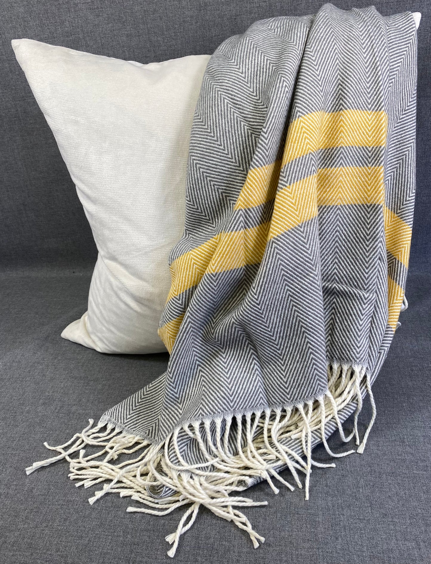 Striped Herringbone Throw Grey- 50"X60"