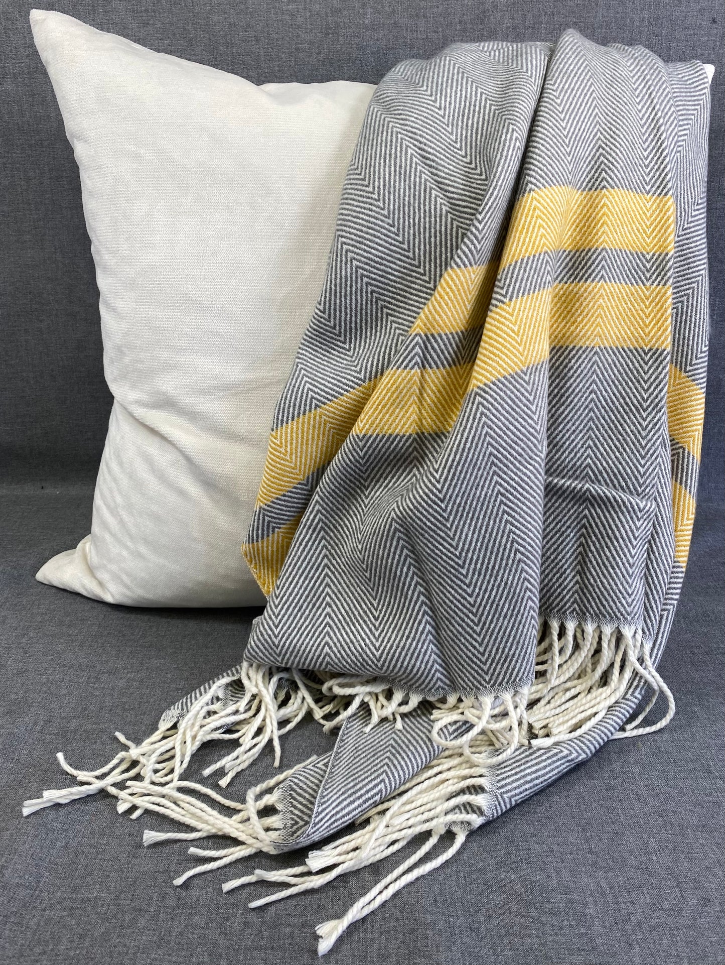 Striped Herringbone Throw Grey- 50"X60"