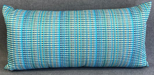 Luxury Outdoor Lumbar Pillow - 22" x 12" - Sun Run - Blue