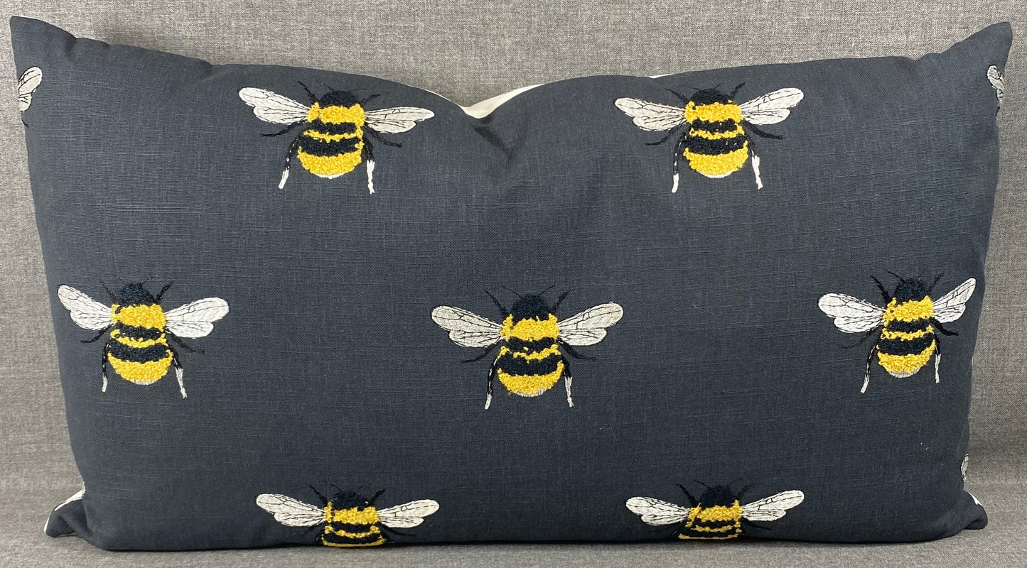 Luxury Lumbar Pillow- Busy Bee Charcoal- 24" x 14"
