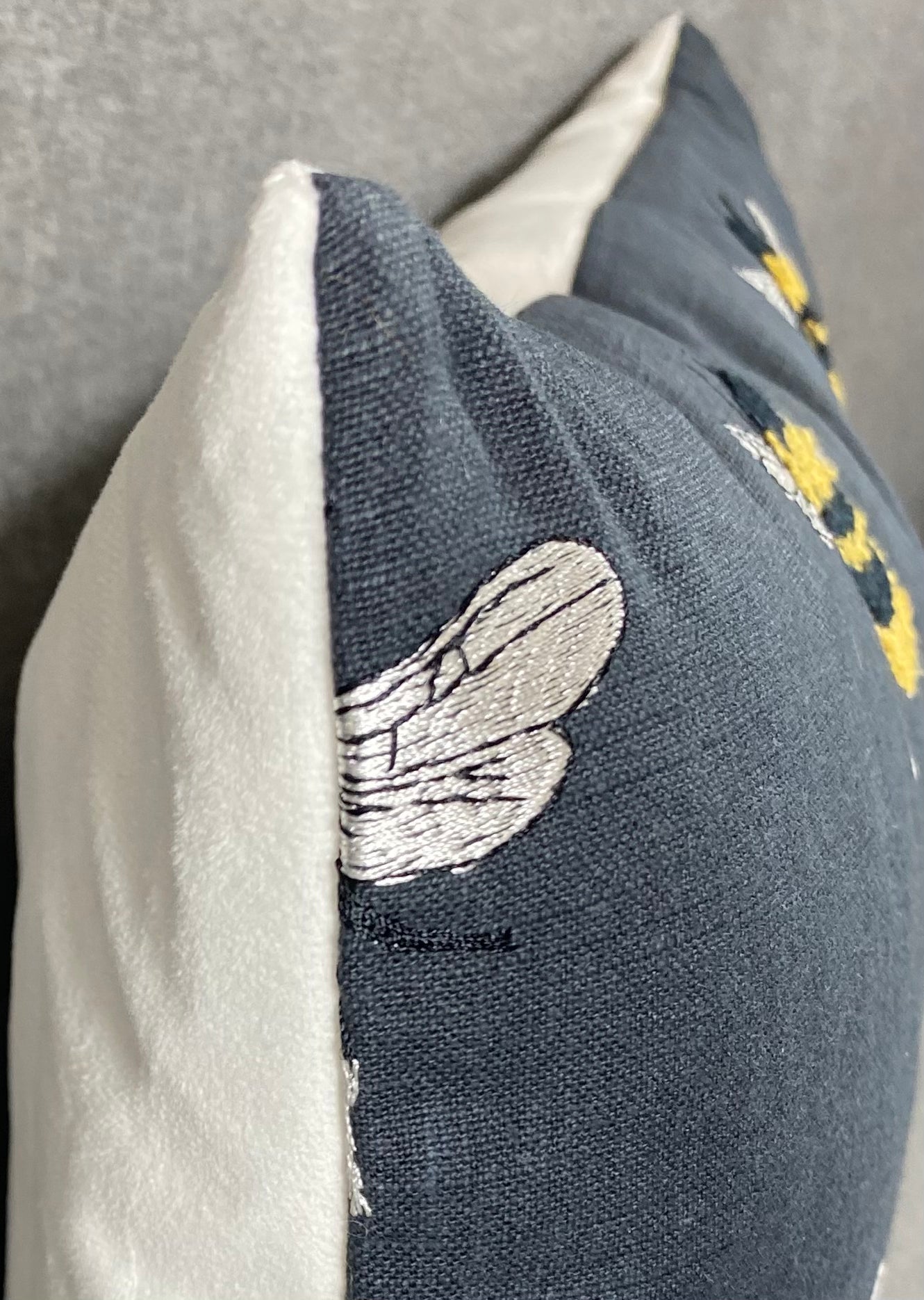 Luxury Lumbar Pillow- Busy Bee Charcoal- 24" x 14"