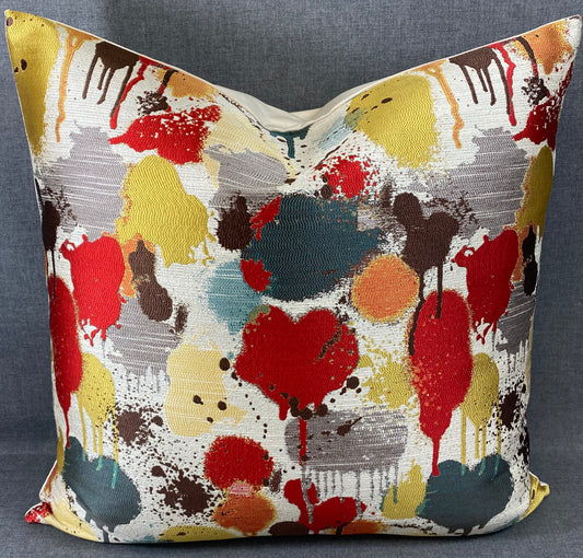 Luxury Pillow - 24” x 24” - Funfetti Red/Taupe