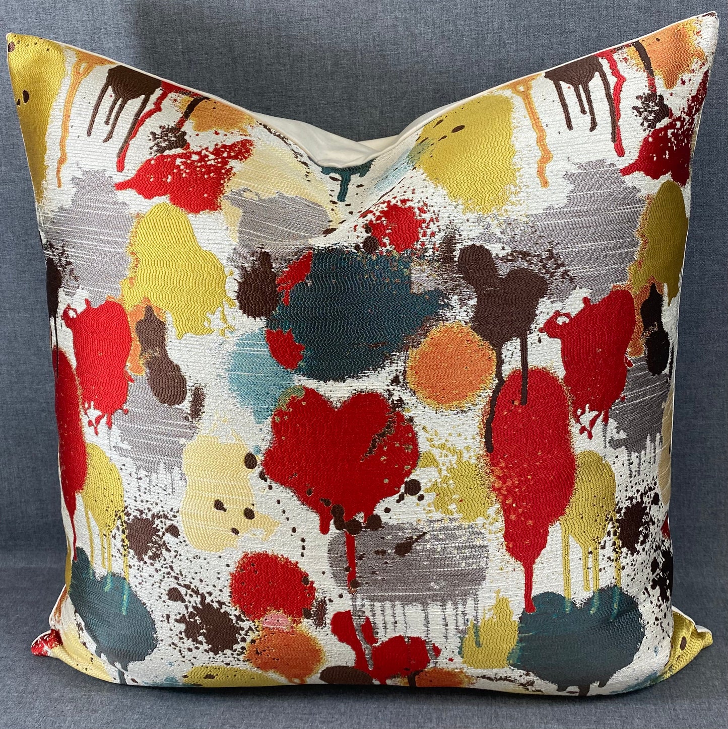 Luxury Pillow - 24” x 24” - Funfetti Red/Taupe