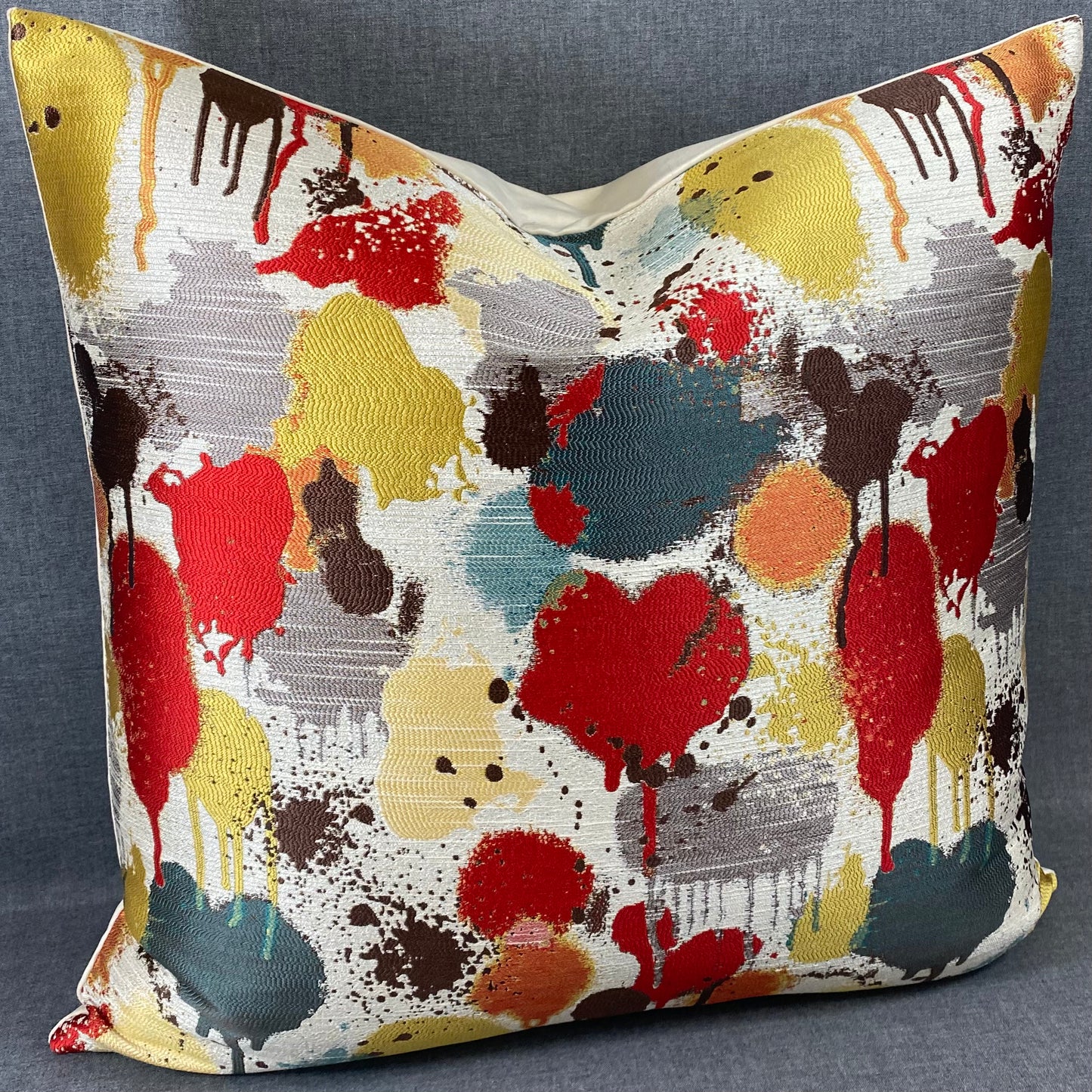 Luxury Pillow - 24” x 24” - Funfetti Red/Taupe