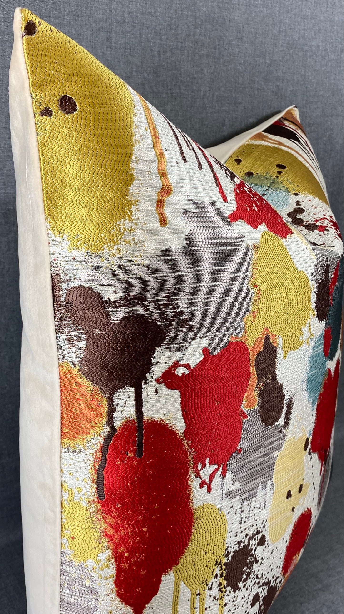 Luxury Pillow - 24” x 24” - Funfetti Red/Taupe