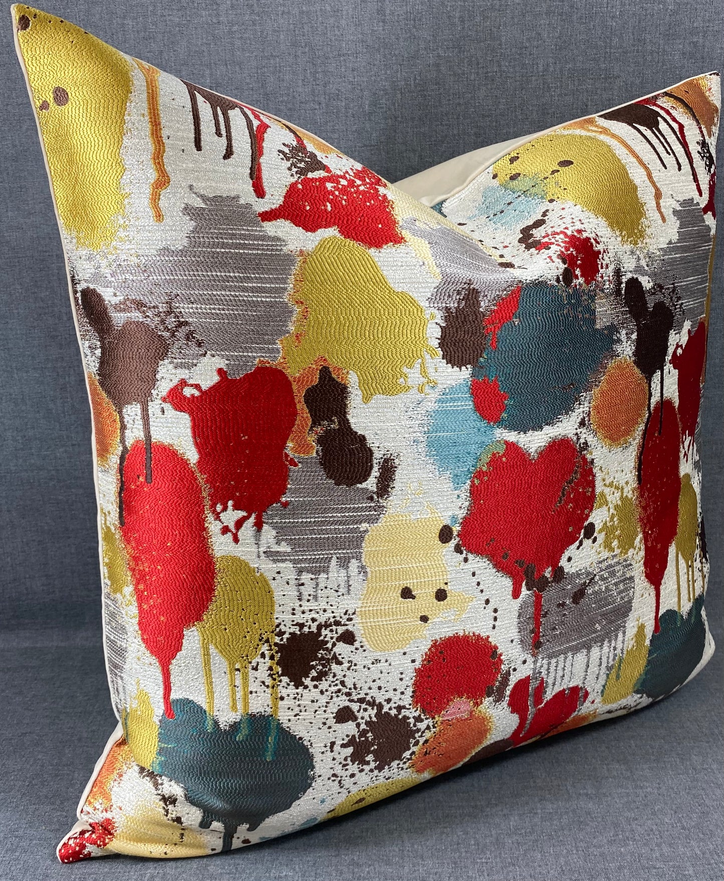Luxury Pillow - 24” x 24” - Funfetti Red/Taupe