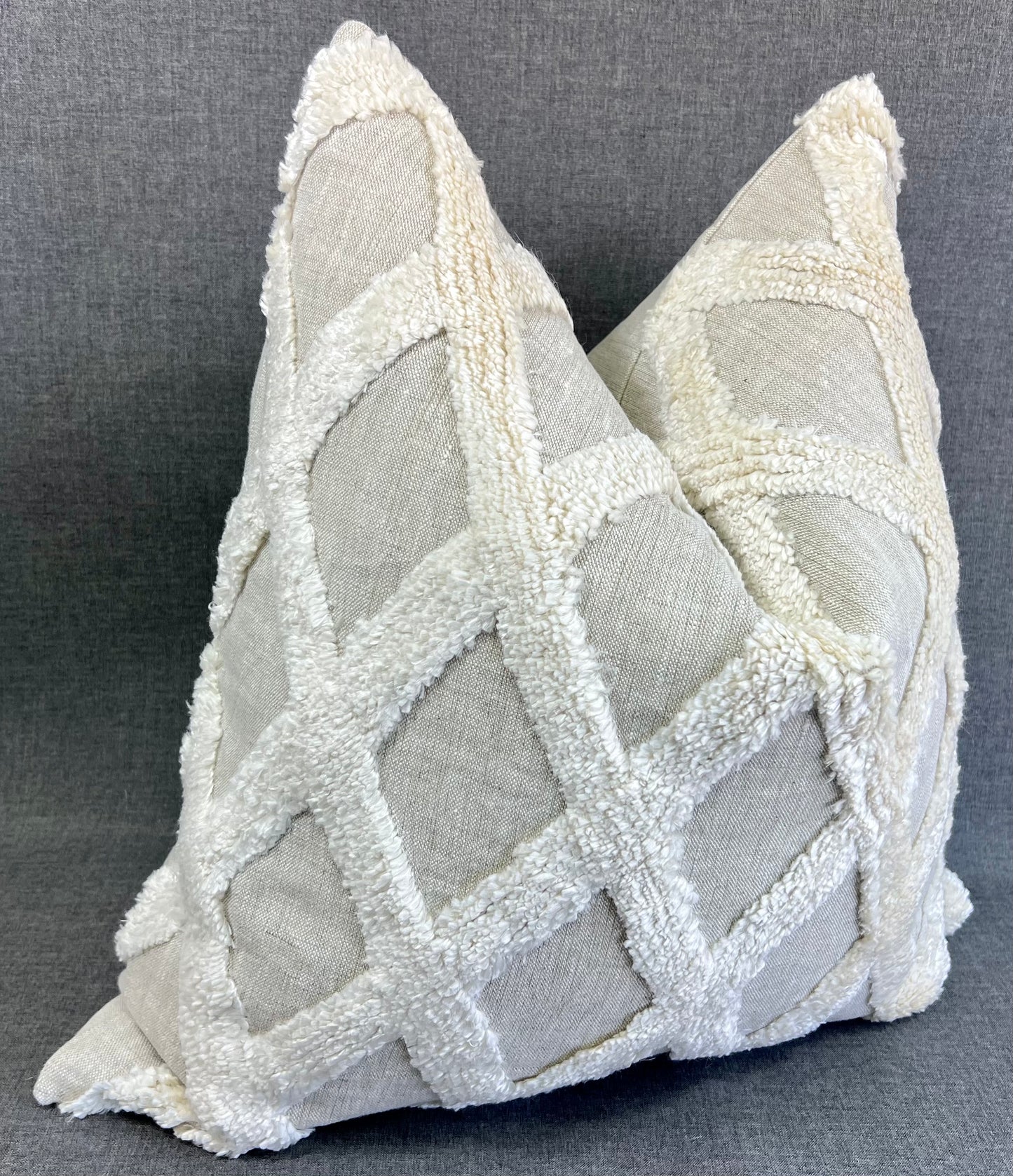 Luxury Pillow -  22" x 22" -  Desert Cloud; Cream textured fabric on a grey backing with a solid grey back