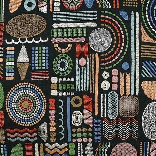 Luxury Pillow - 24" x 24" - Glyphic; incredible embroidered geometric pattern of blacks, copper, red, turquoise, white, and green