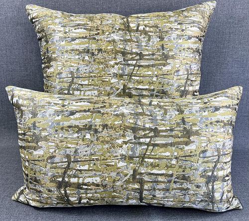 Luxury Lumbar Pillow - 24" x 14" - Suzie's Abstract; Drips of greens, gold, silver and taupe. same fabric on both sides