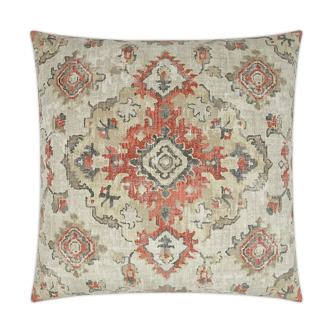 Luxury Pillow - 24" x 24" - Kapoor - Linen; French linen, tomato red and tan Southwestern/Moroccan design