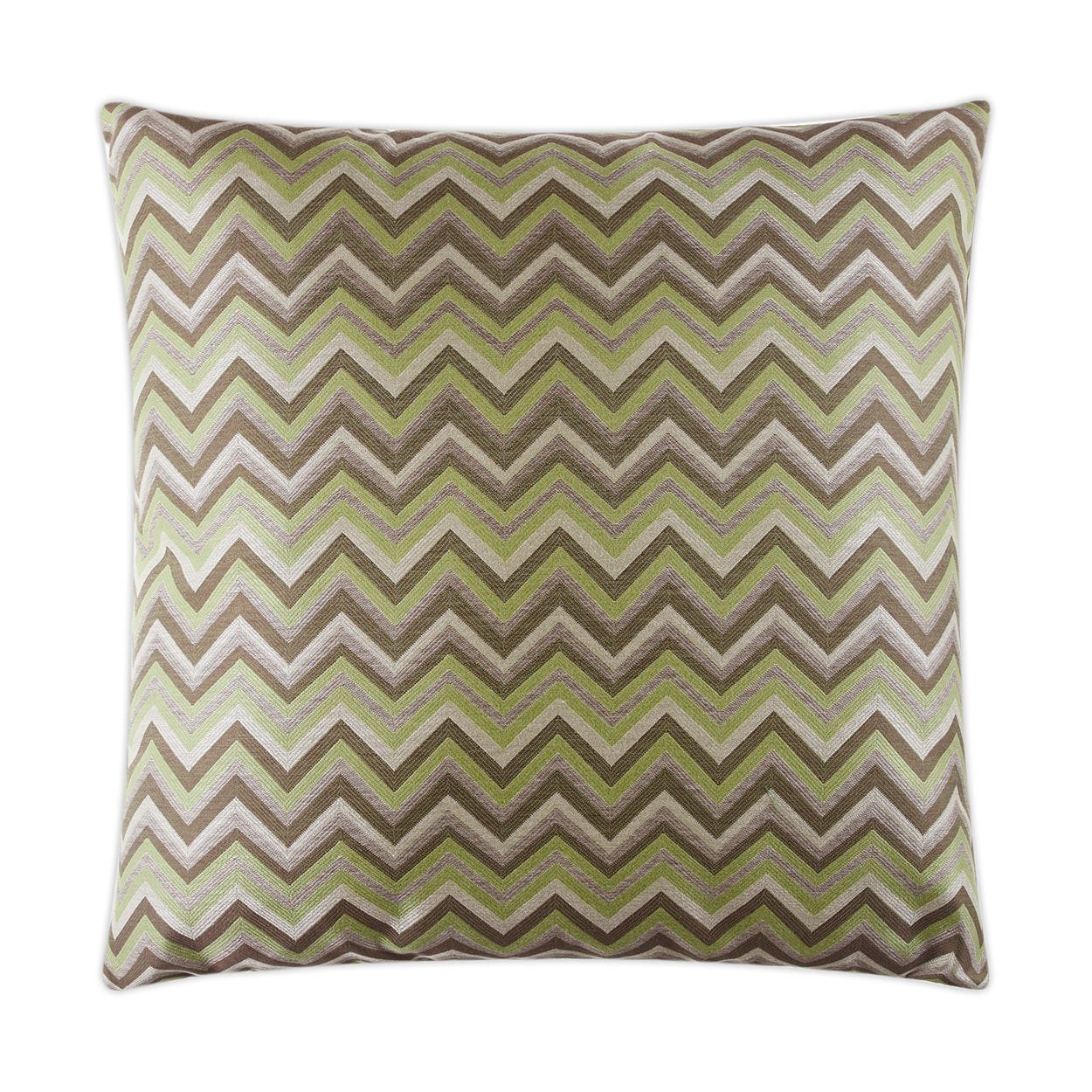 Luxury Pillow - 24" x 24" - Prescott; Lime green, brown and white zig-zag pattern