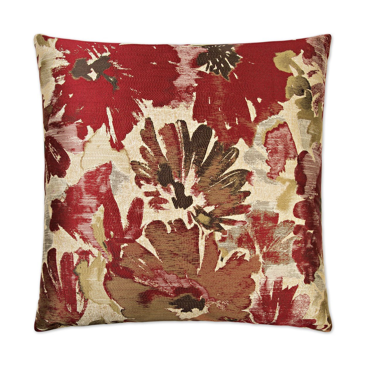 Luxury Pillow - 24" x 24" - Spring Meadow Red; Red, brown, bronze and beige in Floral pattern