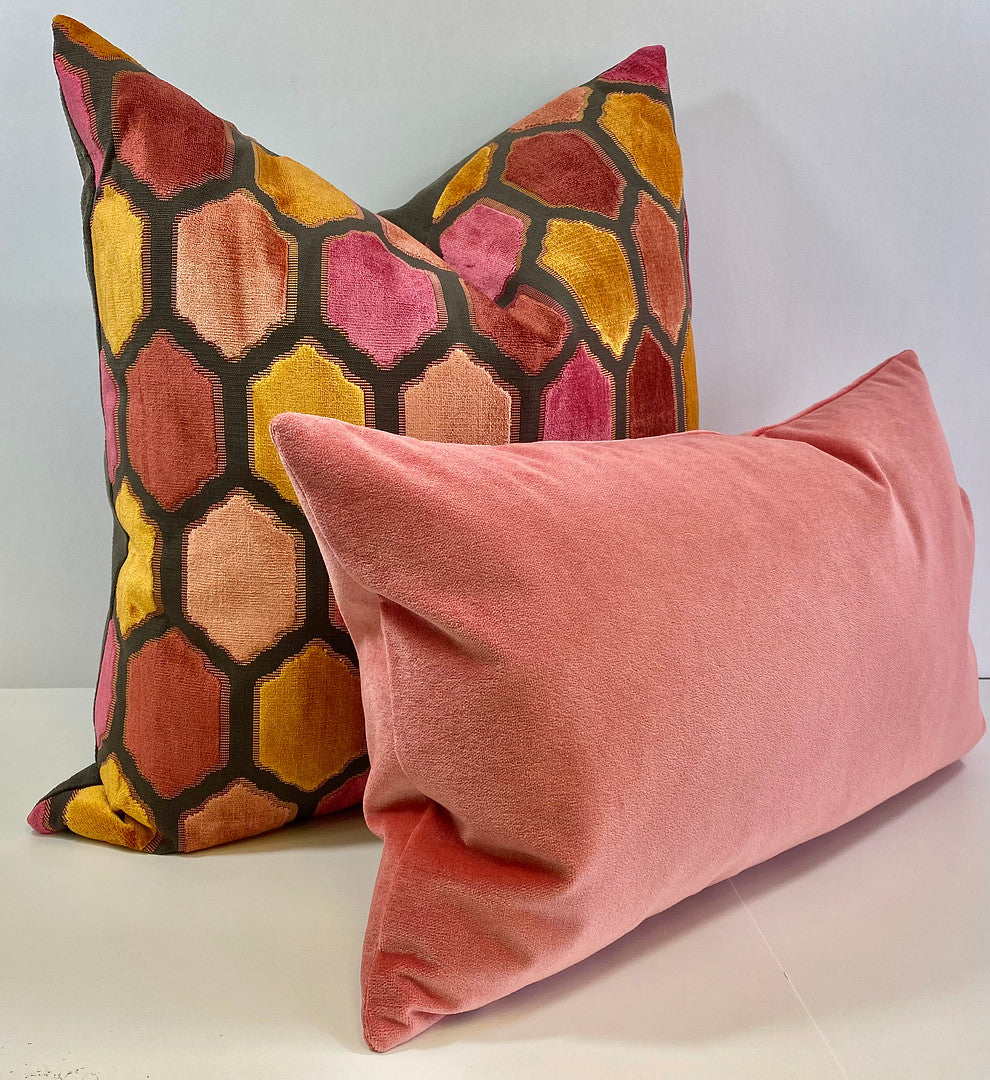 Luxury Lumbar Pillow - 24" x 14" - Mohair Lumbar-Pink