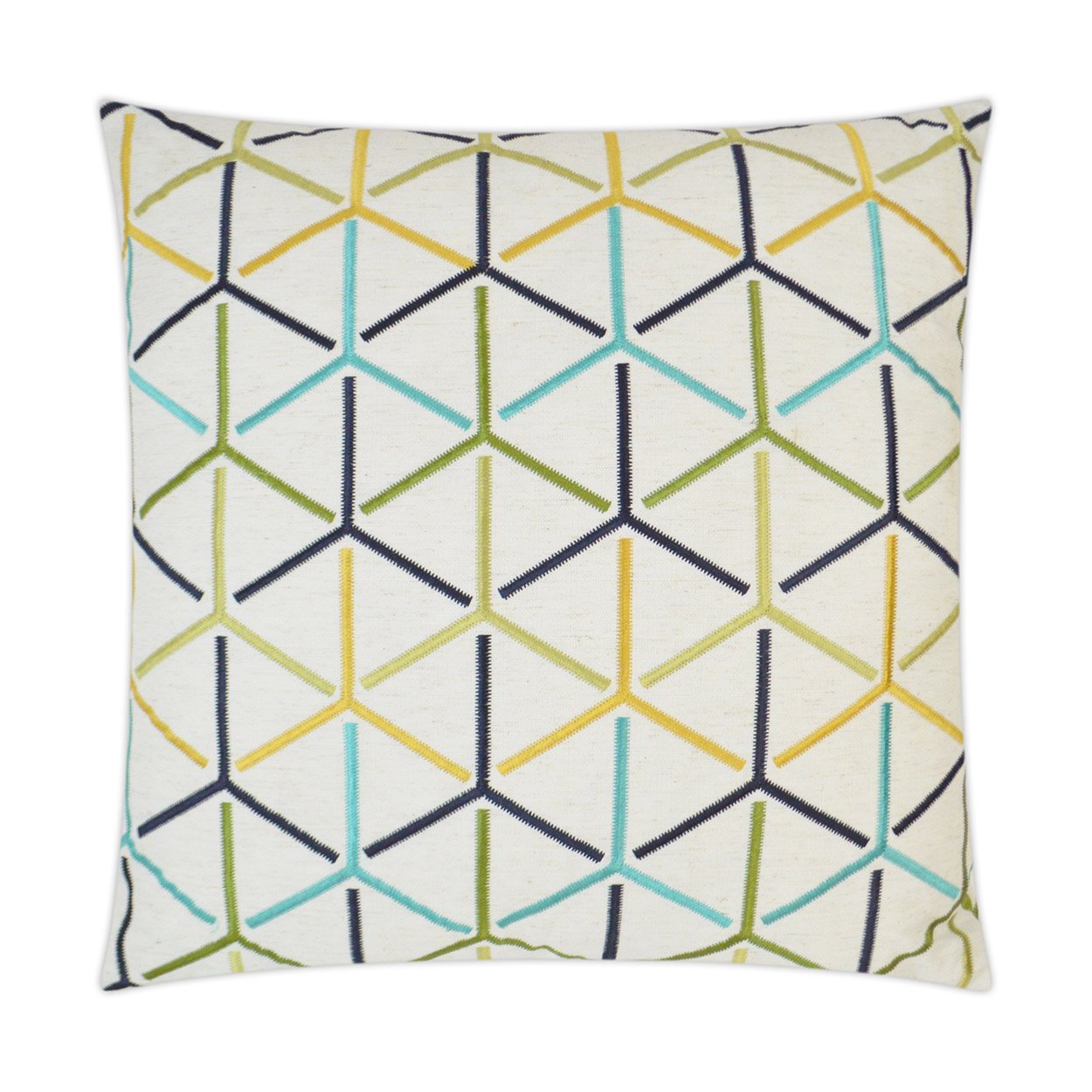 Luxury Pillow - 24" x 24" - Catalina; Embroidered design of turquoise, blue, lime green & yellow over a white background