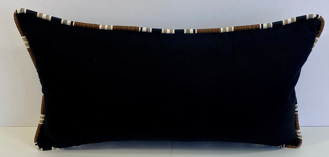Luxury Outdoor Lumbar Pillow - 22" x 12" - Montecito - Black Stripe