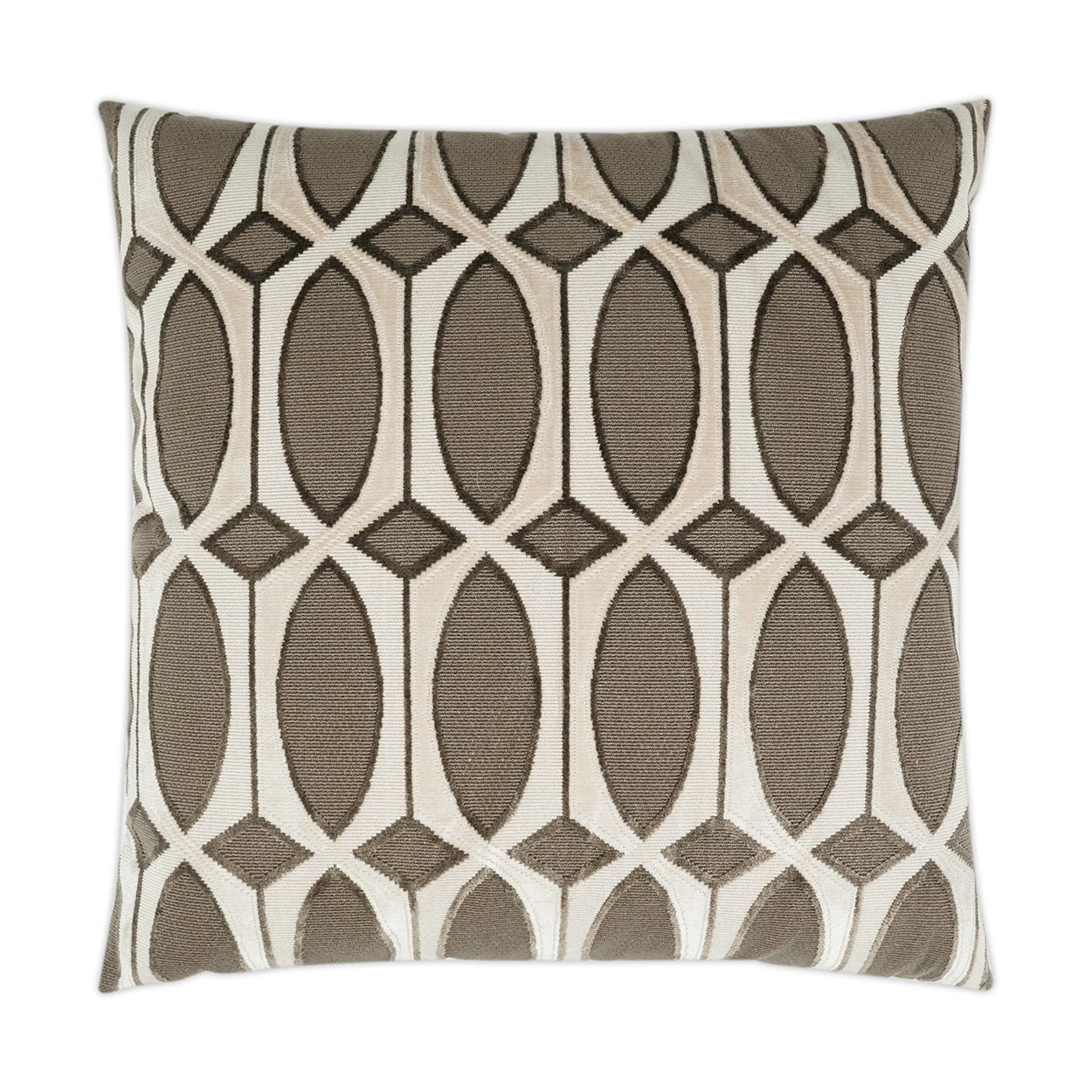 Luxury Pillow - 24" x 24" - Leonardo-Portabella; Taupe & cream geometric design with espresso brown detail outline in a soft velvety fabric