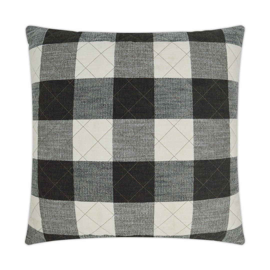 REDUCED TO CLEAR Luxury Pillow - 24" x 24" - Buffalo Quilt- Grey; Plaid pattern of grays and black over a cream background with diagonal stiching accent