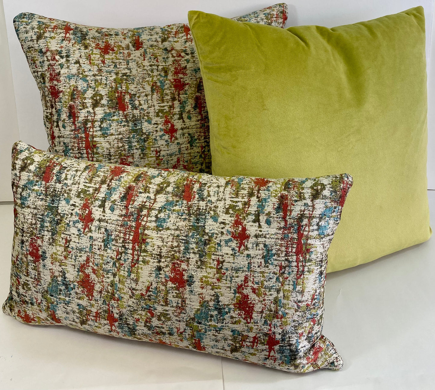 Luxury Pillow - 24" x 24" - Pollock Dream; A beautiful splattered paint style with reds, blue, and green with a cream background