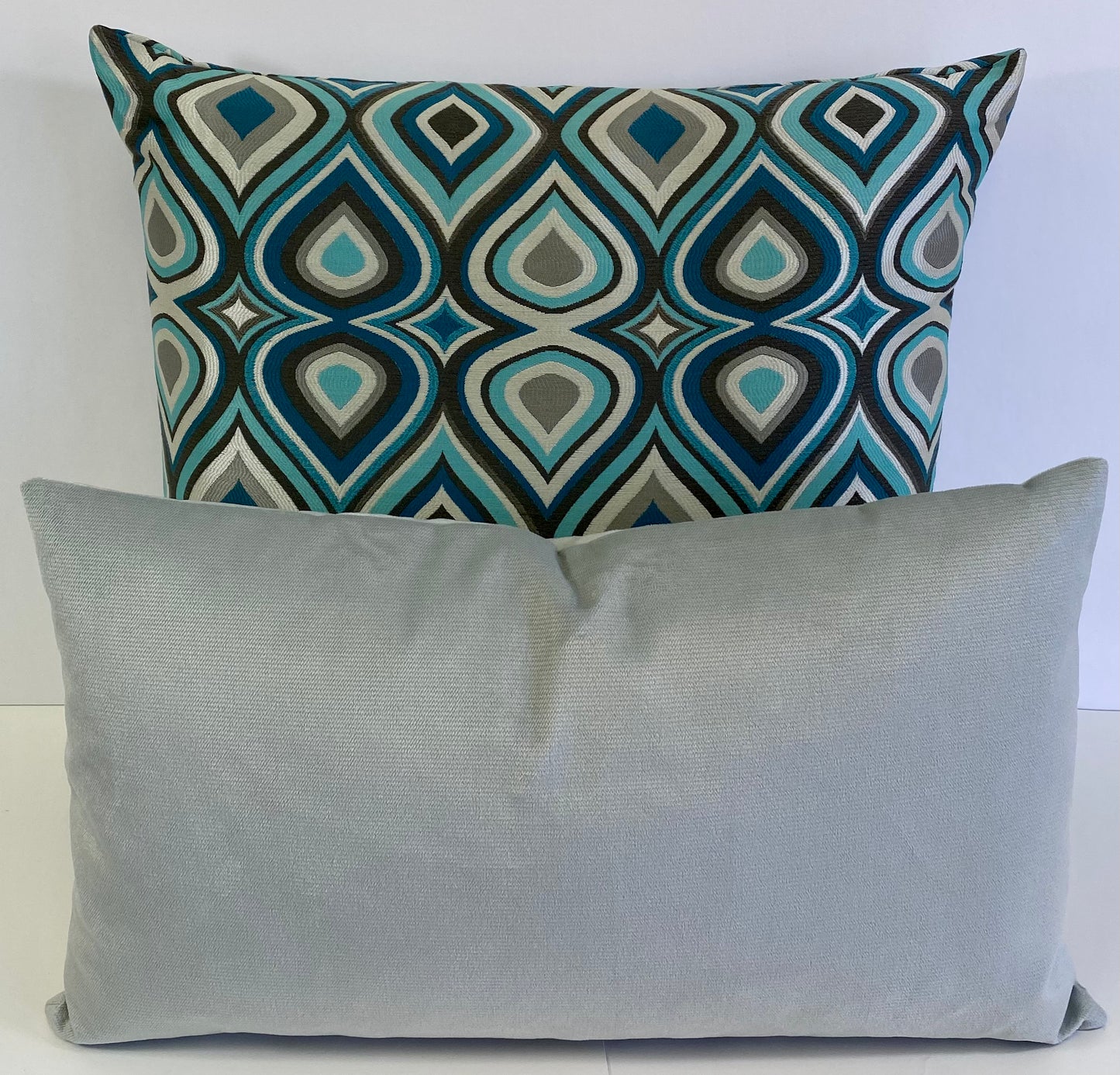 Luxury Lumbar Pillow - 24" x 14" - Belvedere-Glacier; Smooth velvet solid in an icy light blue