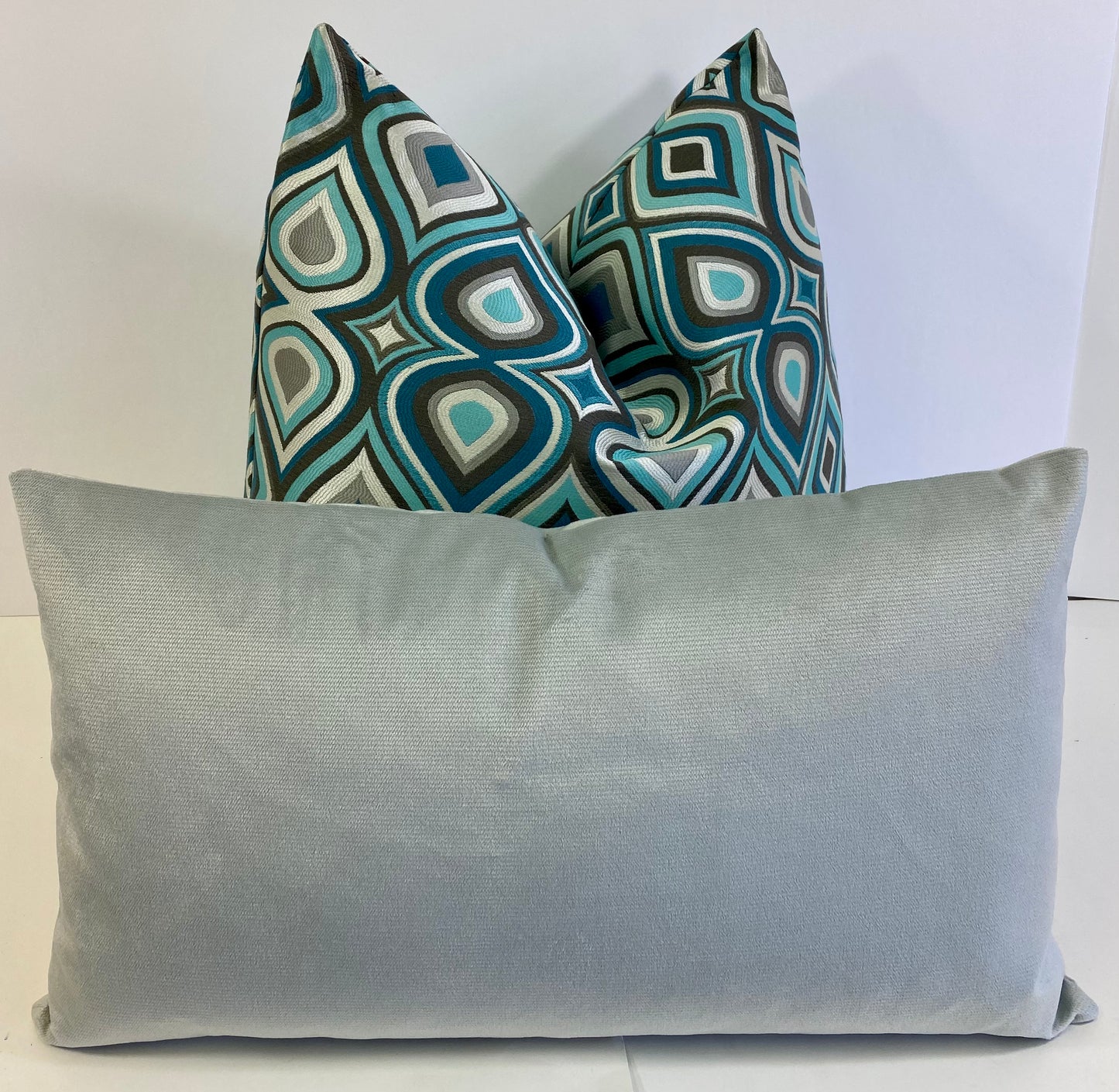 Luxury Lumbar Pillow - 24" x 14" - Belvedere-Glacier; Smooth velvet solid in an icy light blue