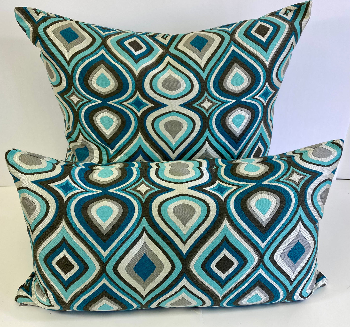 Luxury Lumbar Pillow - 24" x 14" - Doyle; Teals, taupe silvers in an elegant shimmering design