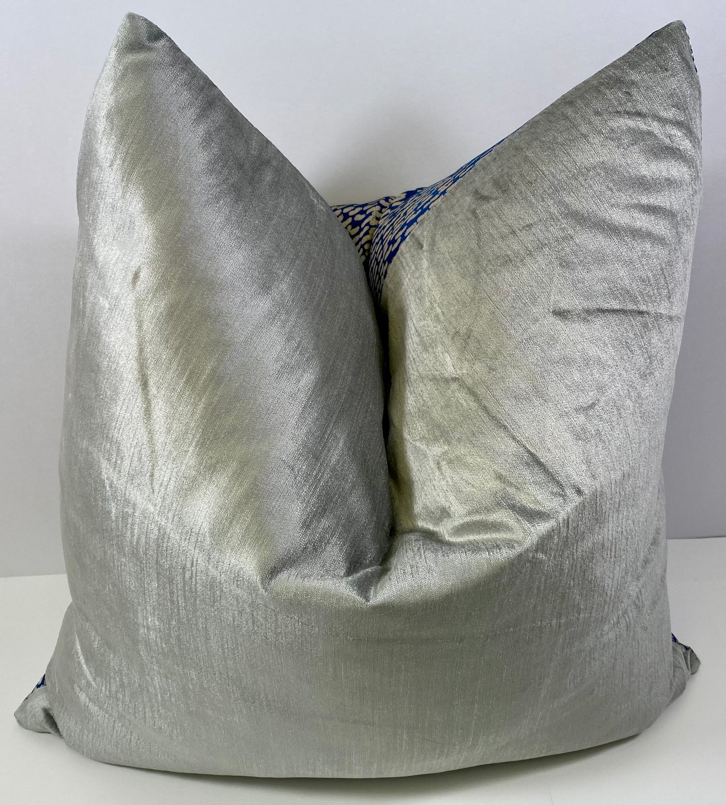 Luxury Pillow -  24" x 24" - Pebble Beach;  silver geometric shapes on a blue base