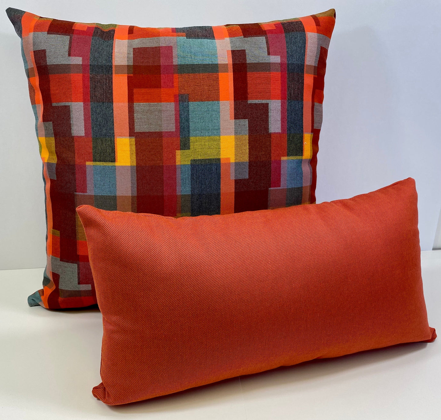 Luxury Outdoor Pillow - 22" x 22" - Madras - Sangria