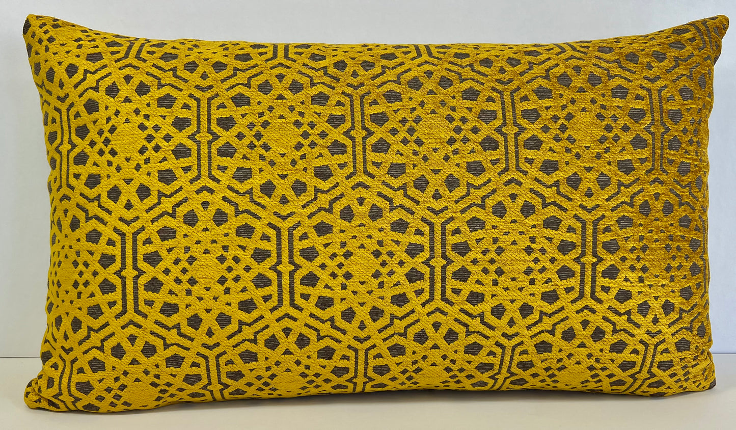 Lemos Lumbar-Saffron; Lemos Saffron; Elegant relief saffron pattern over a taupe background