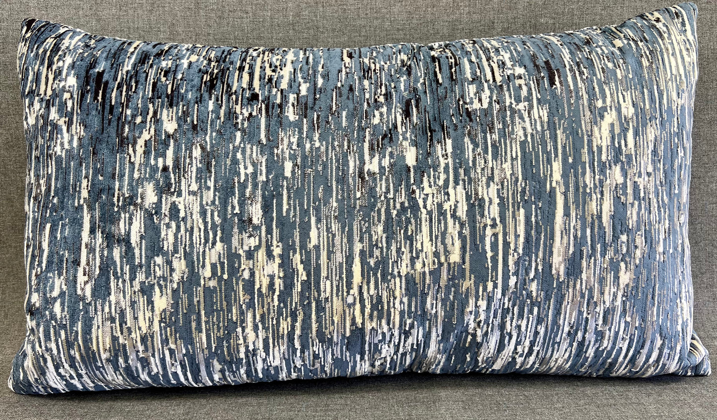 Luxury Lumbar Pillow - 24" x 14" - Yanbu-Pacific; A rain of blues and whites run down the pillow front and back.