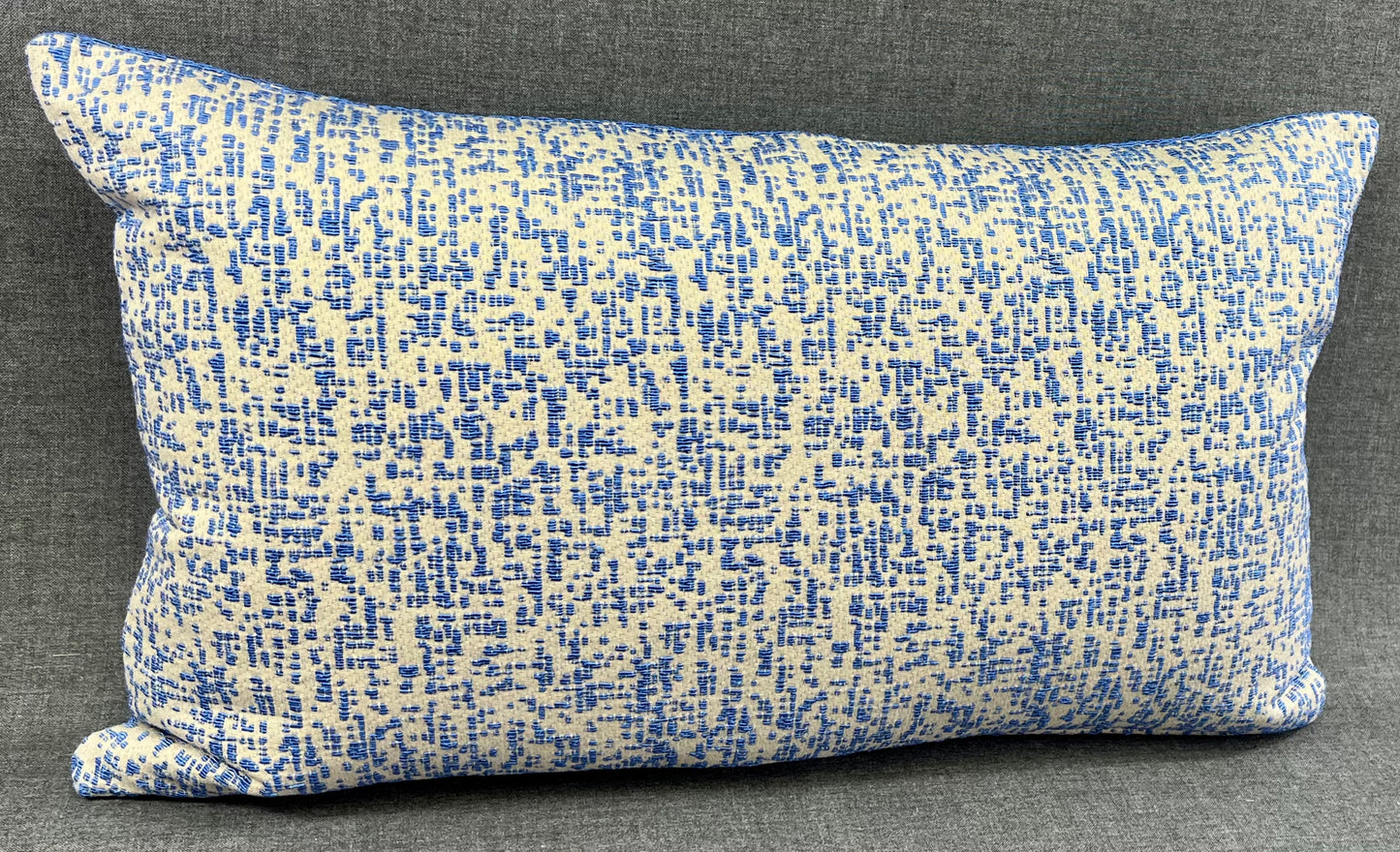 Luxury Pillow - 24" x 14" - Summer Sky Lumbar-Blue; Bright blue textured fabric over a cream background with the back a cream texture over a blue background