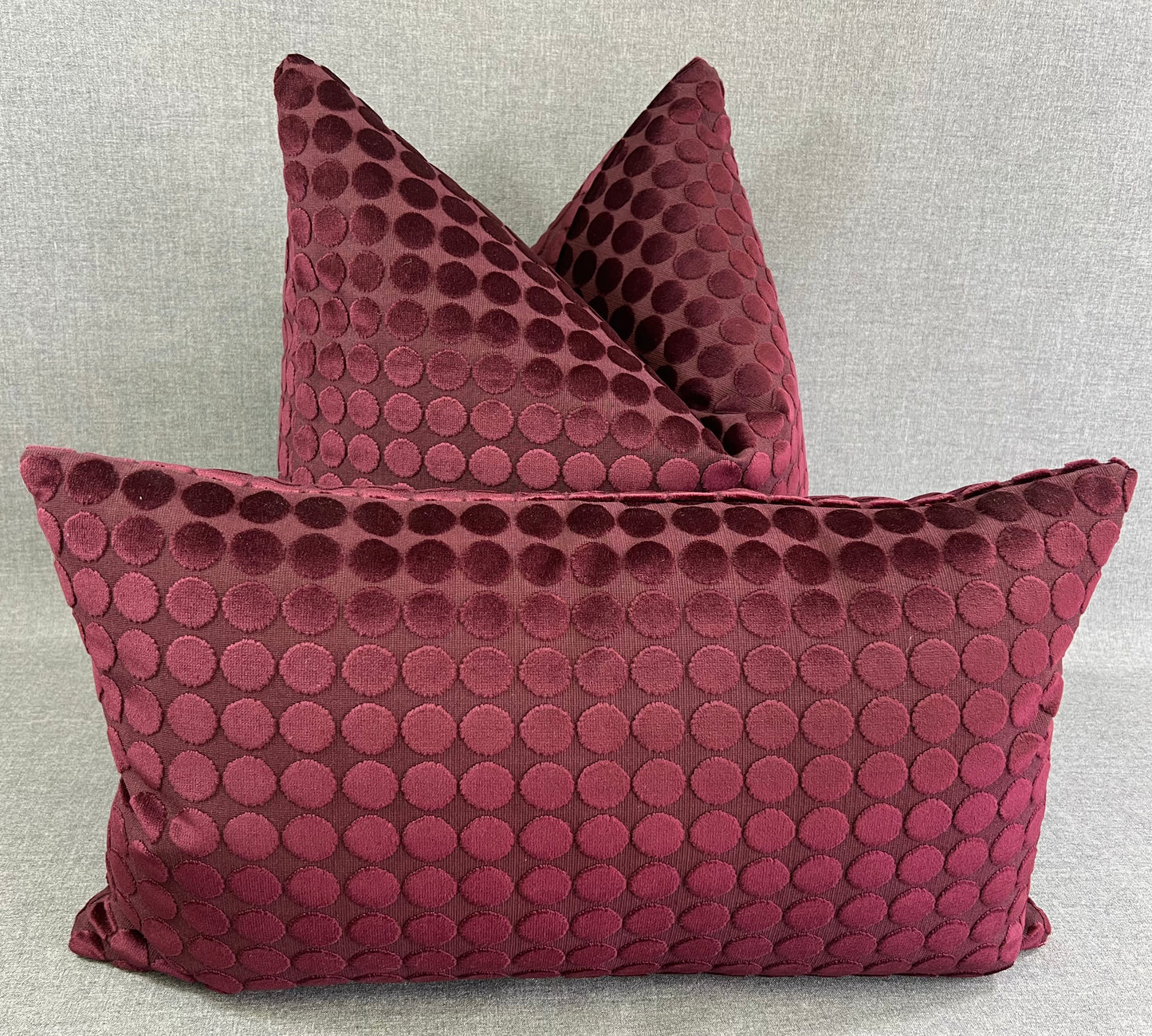 Luxury Pillow - 24" x 24" - Sophisticate; Burgundy elegant fabric with raised velvet dots