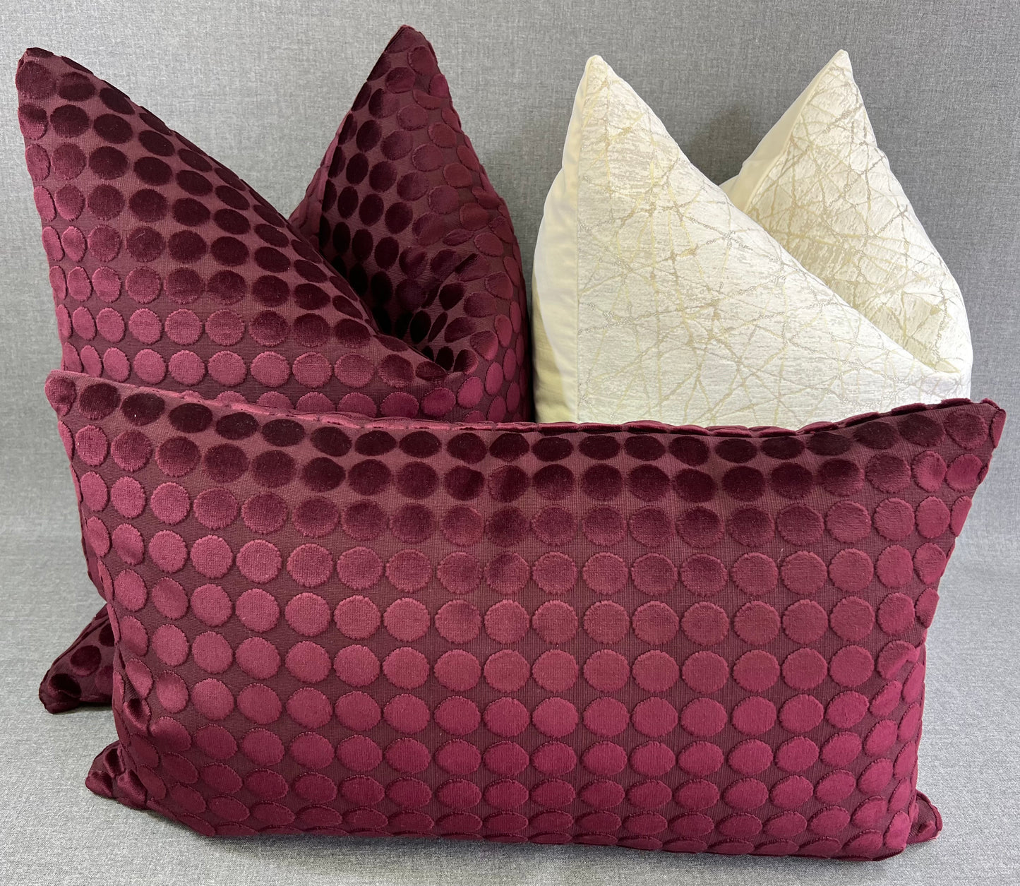 Luxury Pillow - 24" x 24" - Sophisticate; Burgundy elegant fabric with raised velvet dots