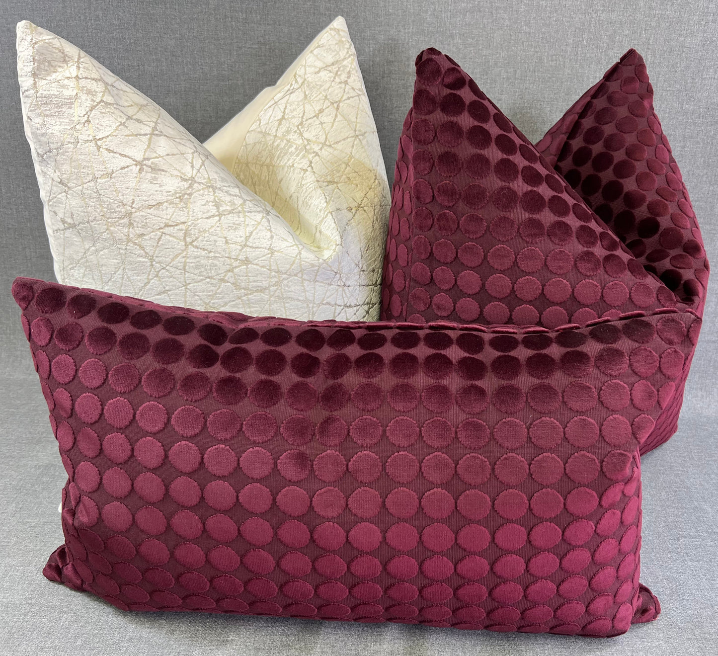 Luxury Pillow - 24" x 24" - Sophisticate; Burgundy elegant fabric with raised velvet dots