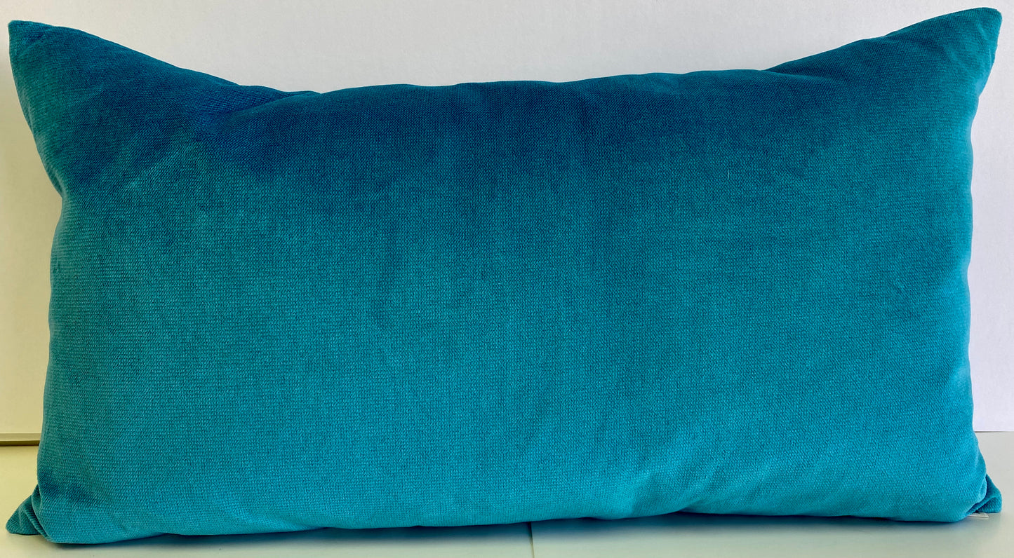 Luxury Lumbar Pillow - 24" x 14" - Cubit Aqua; Shimmering Aqua, Silver and Green Textural Squares