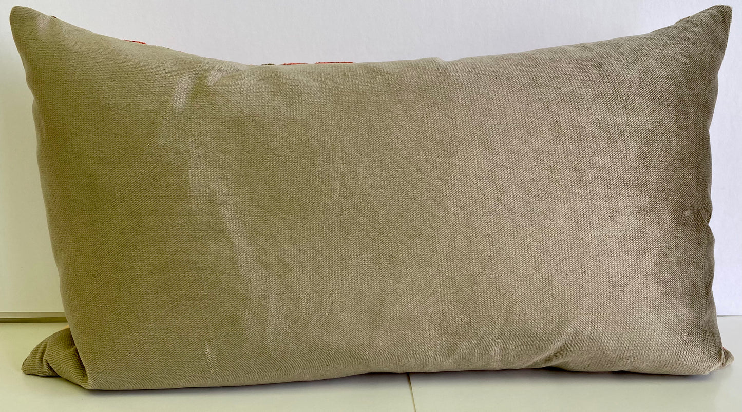 Luxury Lumbar Pillow - 24" x 14" - Dellan- Coral; Satsuma and Ruby hexagons on steel grey
