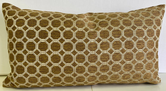 Luxury Lumbar Pillow - 24" x 14" - Dax Pecan; pecan colored background with embroidered gold/wheat colored design on both sides.