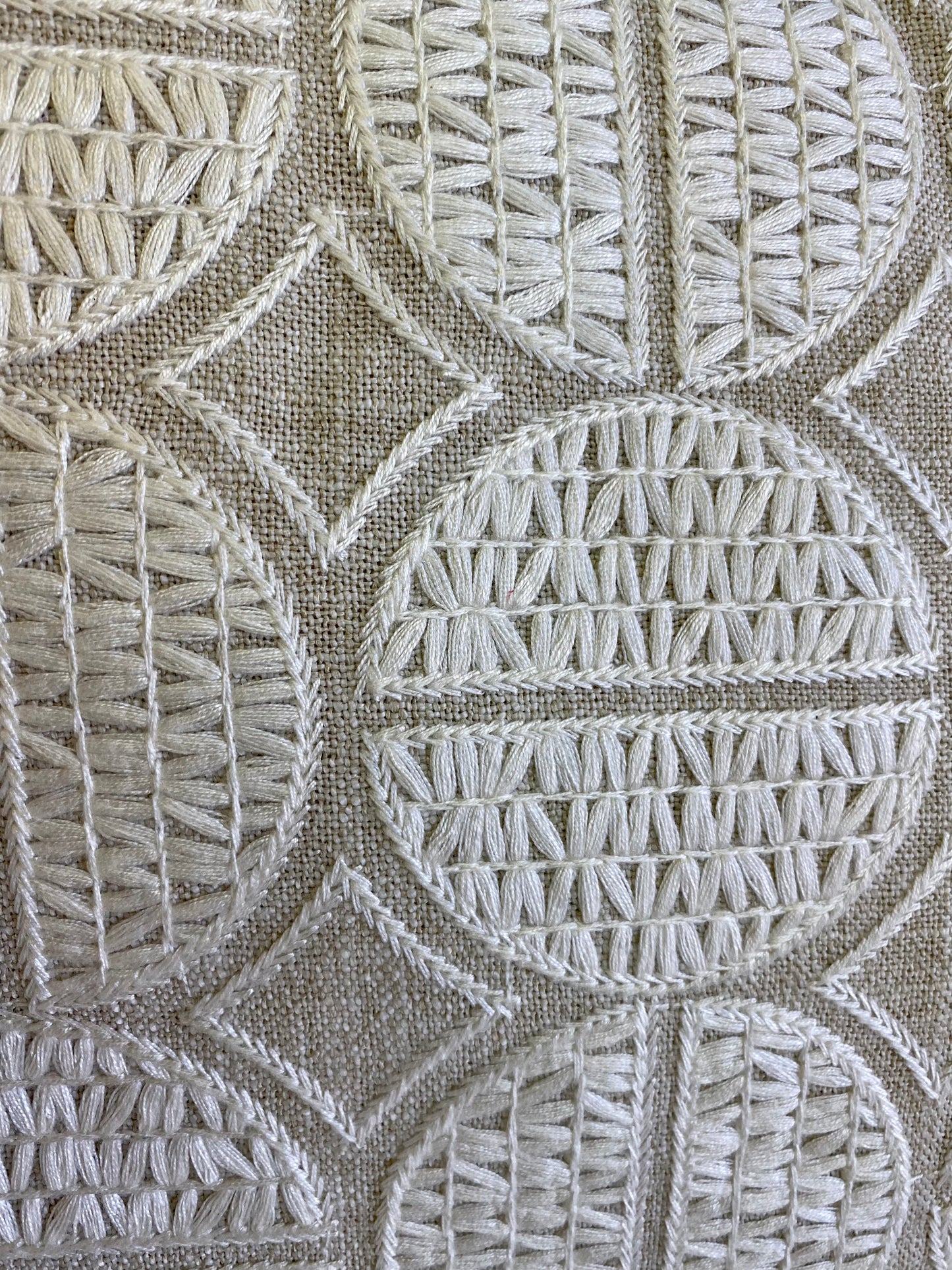 Luxury Lumbar Pillow - 24" x 14" - Medallions Lumbar-Oyster; Embroidered medallions in white