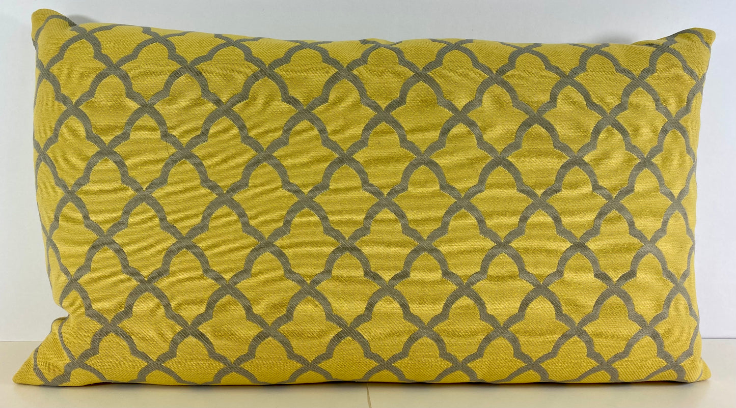 Luxury Lumbar Pillow - 24" x 14" - Pacato; Geometric tile pattern woven in butter yellow with grey "grout" lines