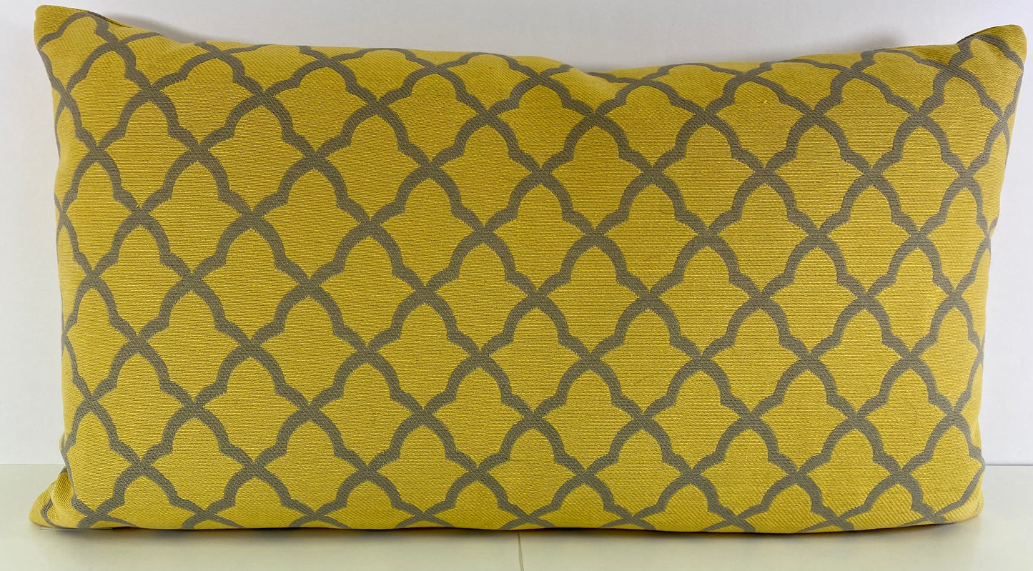 Luxury Lumbar Pillow - 24" x 14" - Pacato; Geometric tile pattern woven in butter yellow with grey "grout" lines