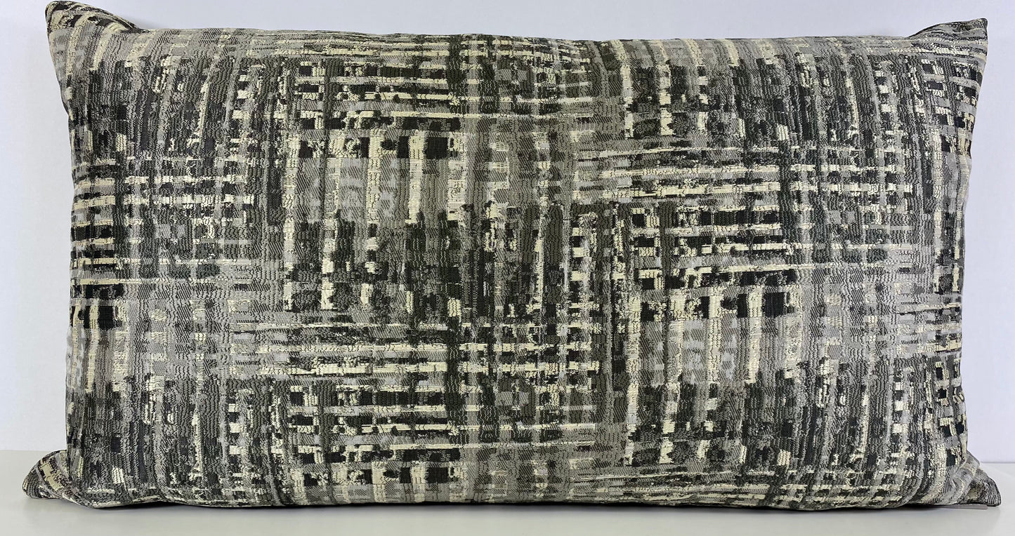 Luxury Lumbar Pillow PAIR - 24" x 14" each - Resonance Lumbar; Beautiful woven pattern of shiny blacks, grays, creams and silvers