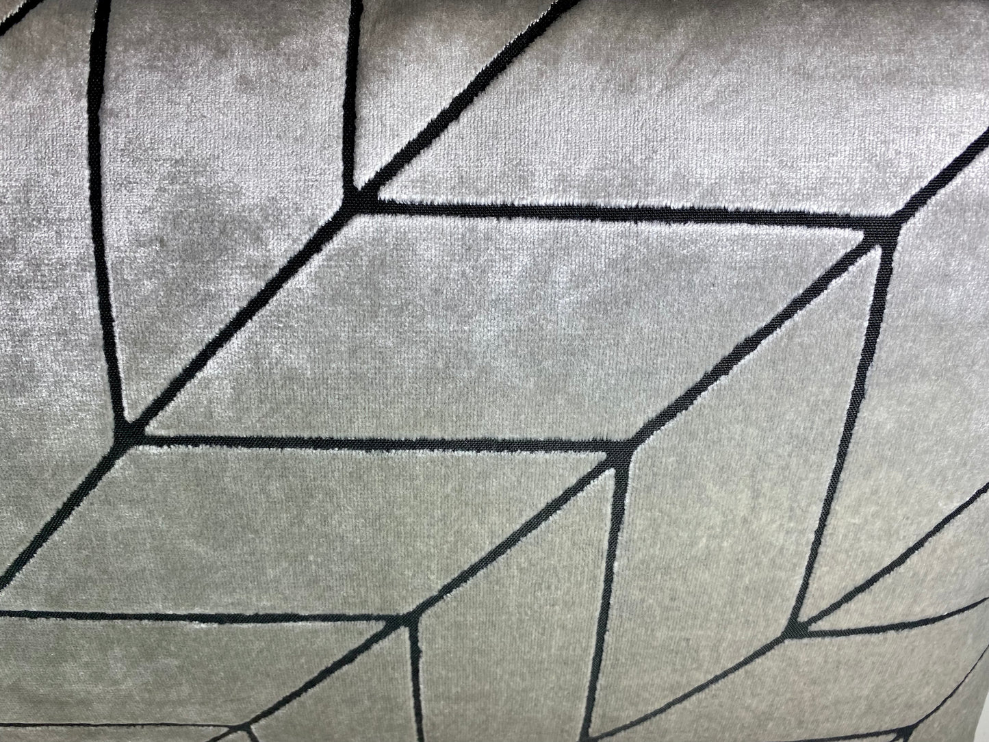 Luxury Lumbar Pillow; 24" x 14" - Villa-Silver luxurious silver velvet over a dark gray geometric pattern