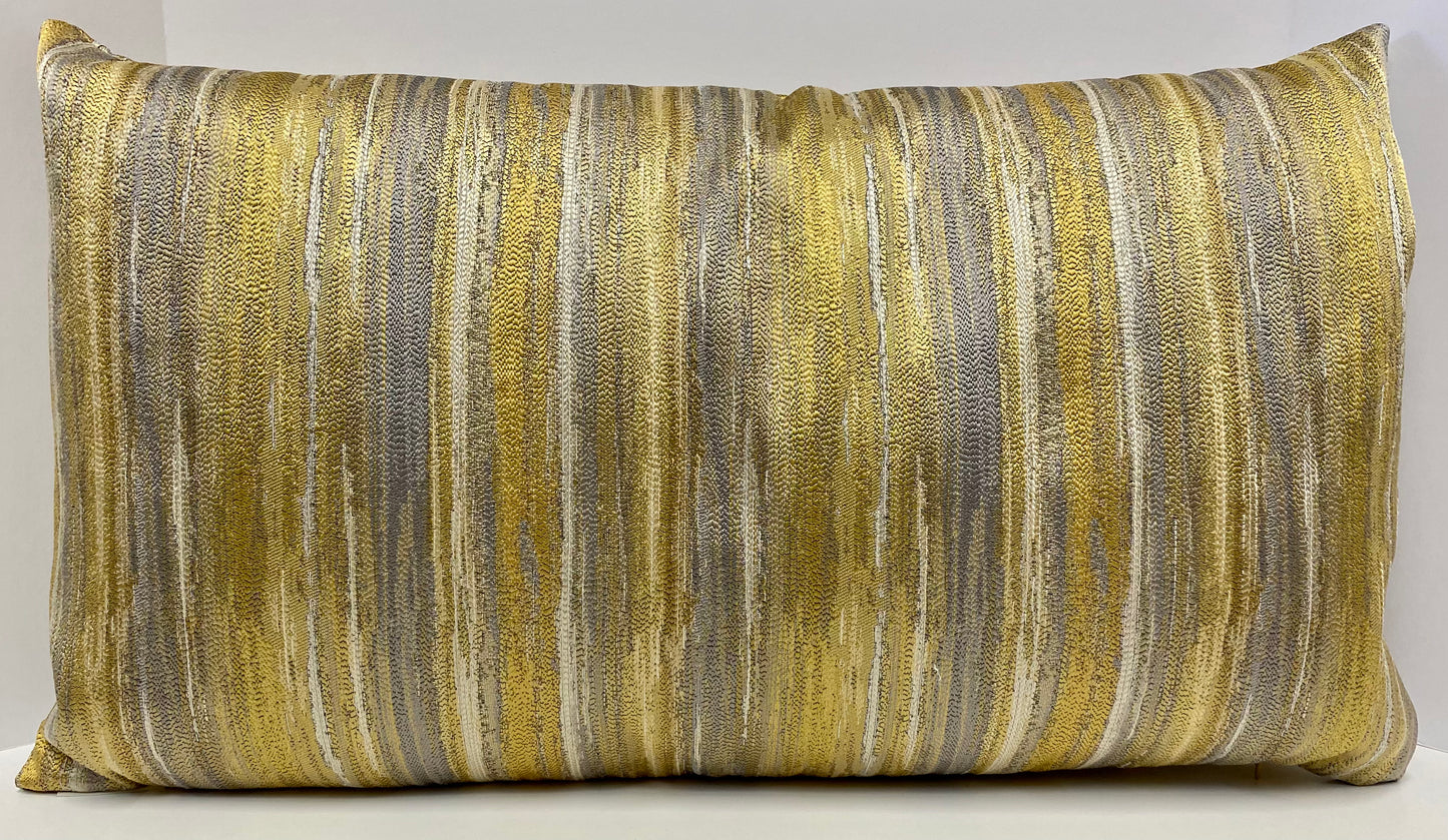 Luxury Lumbar Pillow - 24" x 14" - Nimby Bamboo; Gold, steel and taupe blended stripes