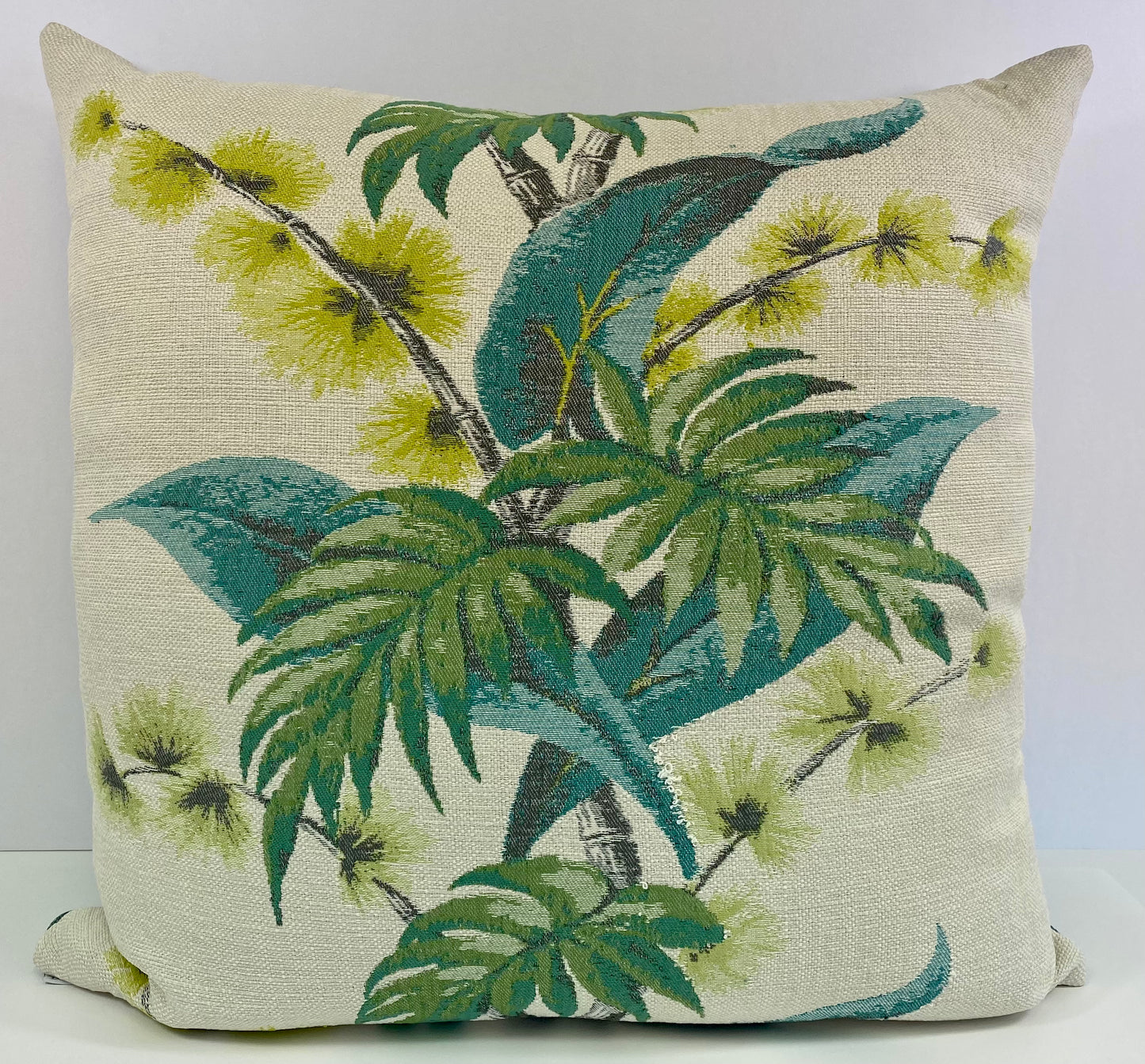 REDUCED TO CLEAR Luxury Pillow - 24" x 24" - Batavia-Teal; Sprays of exotic flowers and foliage embroidered on a pearl base