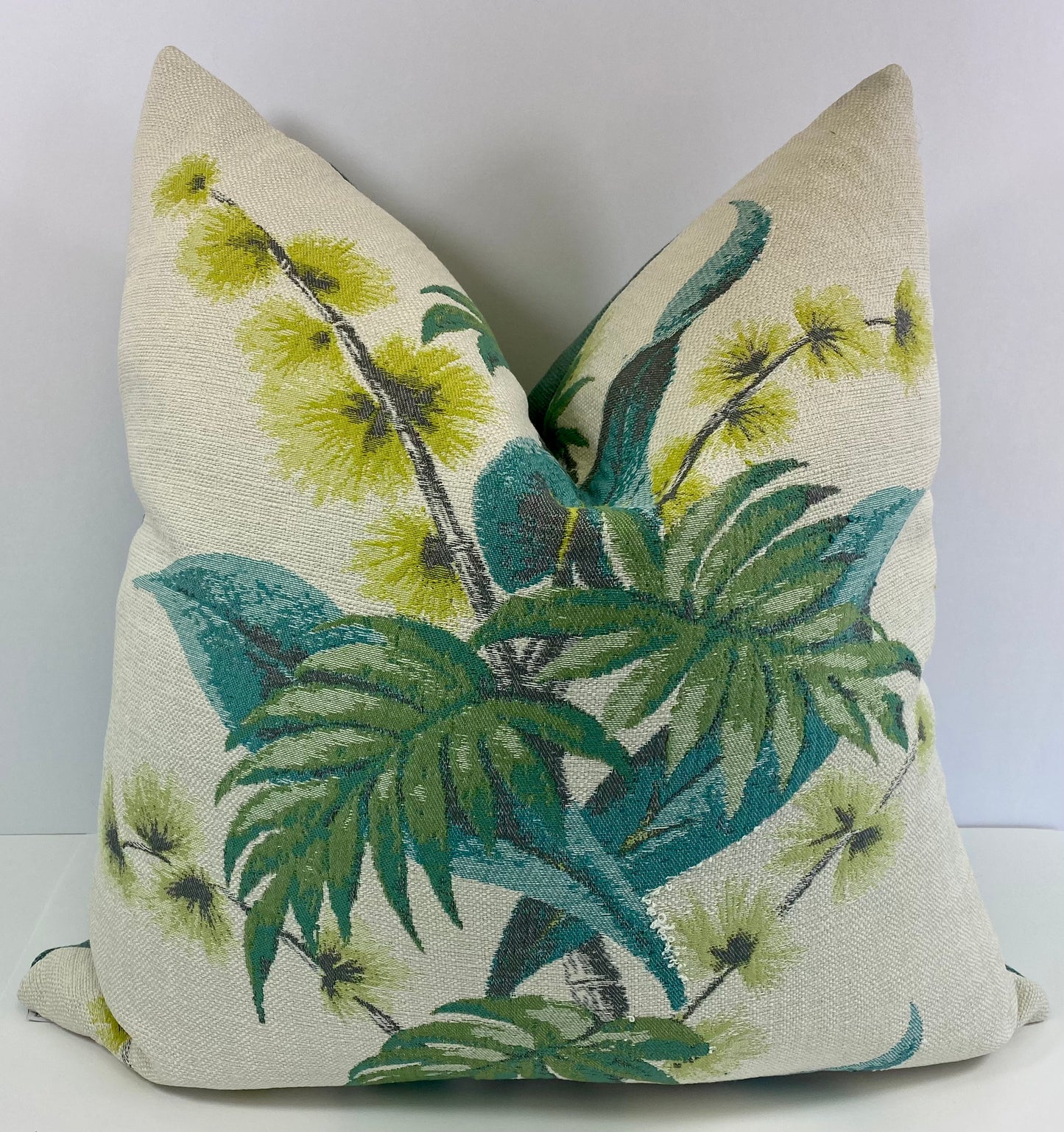 REDUCED TO CLEAR Luxury Pillow - 24" x 24" - Batavia-Teal; Sprays of exotic flowers and foliage embroidered on a pearl base